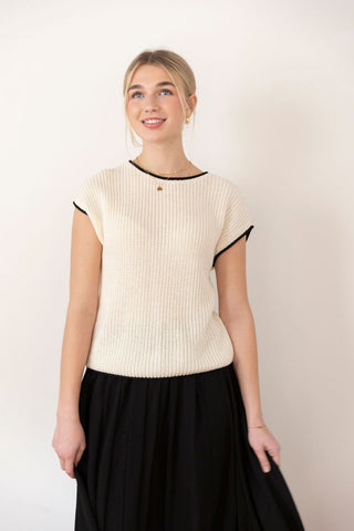 Carpe Diem Ivory Contrast Knit Sweater