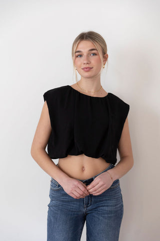 Dancing Night Dame Flowy Cropped Blouse