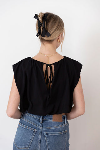 Dancing Night Dame Flowy Cropped Blouse