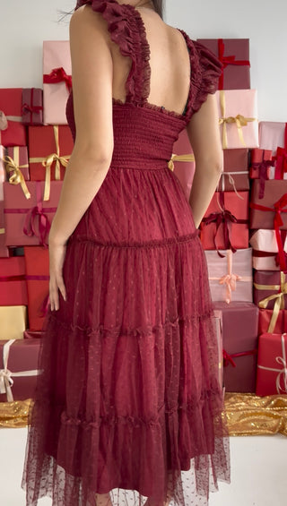 Cranberry Kisses Smocked Midi Dress