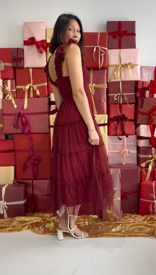 Cranberry Kisses Smocked Midi Dress