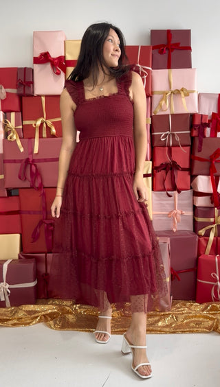 Cranberry Kisses Smocked Midi Dress