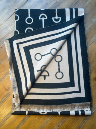 Equestrian Snaffle Bit Horse Design Wool Blend Scarf Wrap