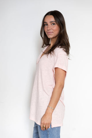 Fillies & Fields Blush Oversize Ribbed Basic V Neck