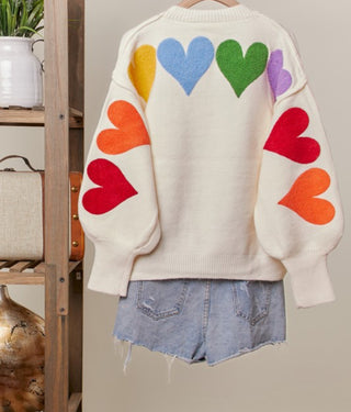 Rainbow Full of Hearts Patch Sweater