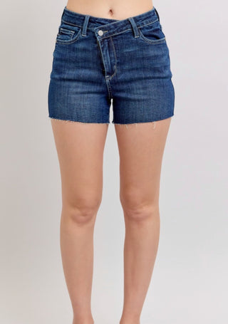 Weekender Criss Cross Fly Panel Shorts by Judy Blue