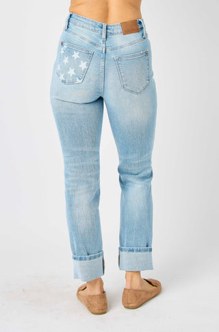 Judy Blue Starry Eyed Cuffed Boyfriend Jeans