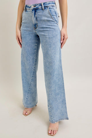 Washed Wanderer High Waist Retro Wide Leg Jean By Judy Blue