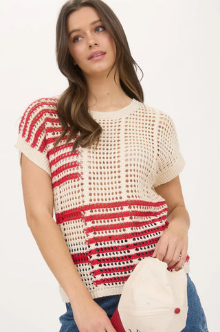 Seeing Red Stripe Crochet Sweater