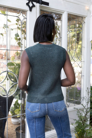 Gilmore vest back view sleeveless dark green