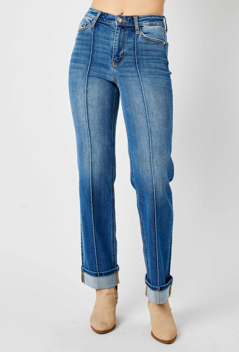 Judy_Blue_front_seam_straight_leg_cuffed_denim_jeans