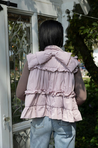 LUNAR BOW RUFFLE VEST ZIPPER FRONT COLLARED SLEEVELESS BACK VIEW 