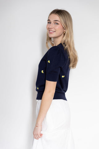 Lemon Drop Embroidered Knit Top