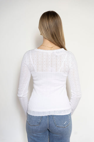 Meadow Eyelet Long Sleeve Knit Henley - White