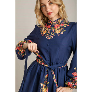 Navy Floral Print Front Tie Dress