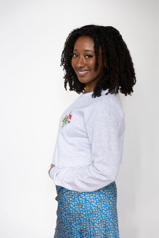 Wildflower Bouquet Embroidered Crewneck Sweatshirt