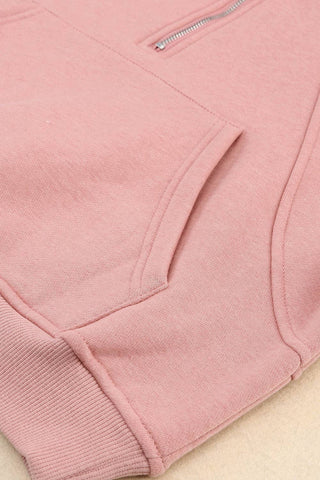 Pink Quarter Zip Kangaroo Pocket Hoodie: Pink