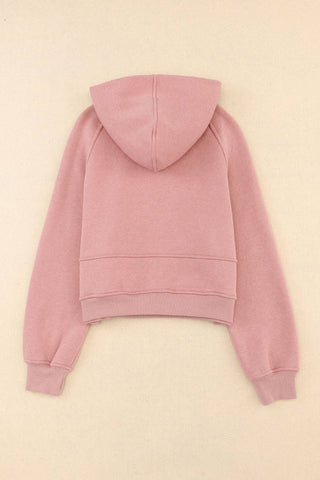 Pink Quarter Zip Kangaroo Pocket Hoodie: Pink