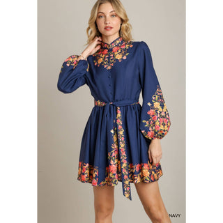 Navy Floral Print Front Tie Dress