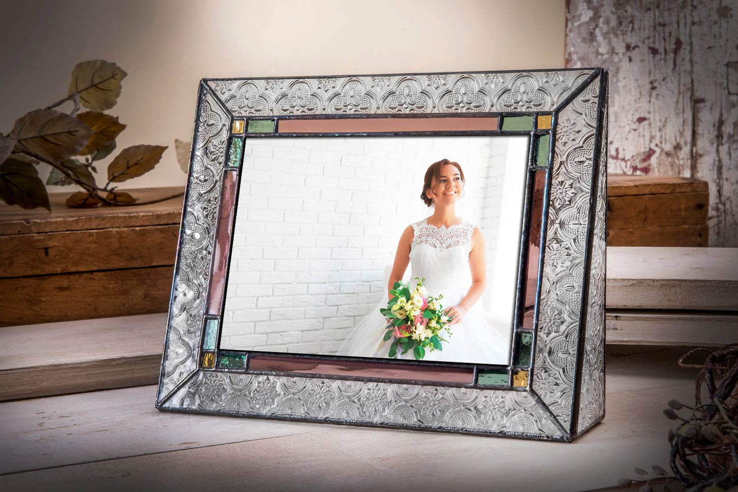 Stained Glass Wedding Picture Frame : 5x7 Horizontal